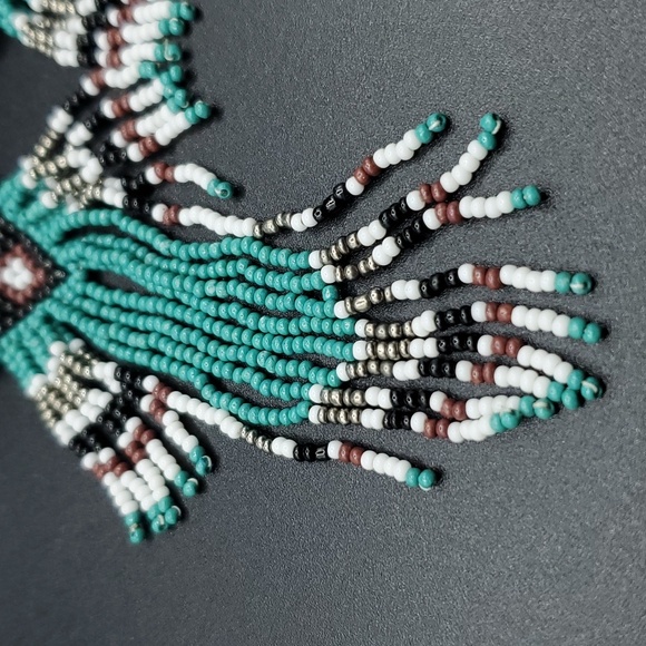 NWT Handmade Southwestern Aztec Seedbead Tassel Dangle Earrings Plated - Picture 3 of 5